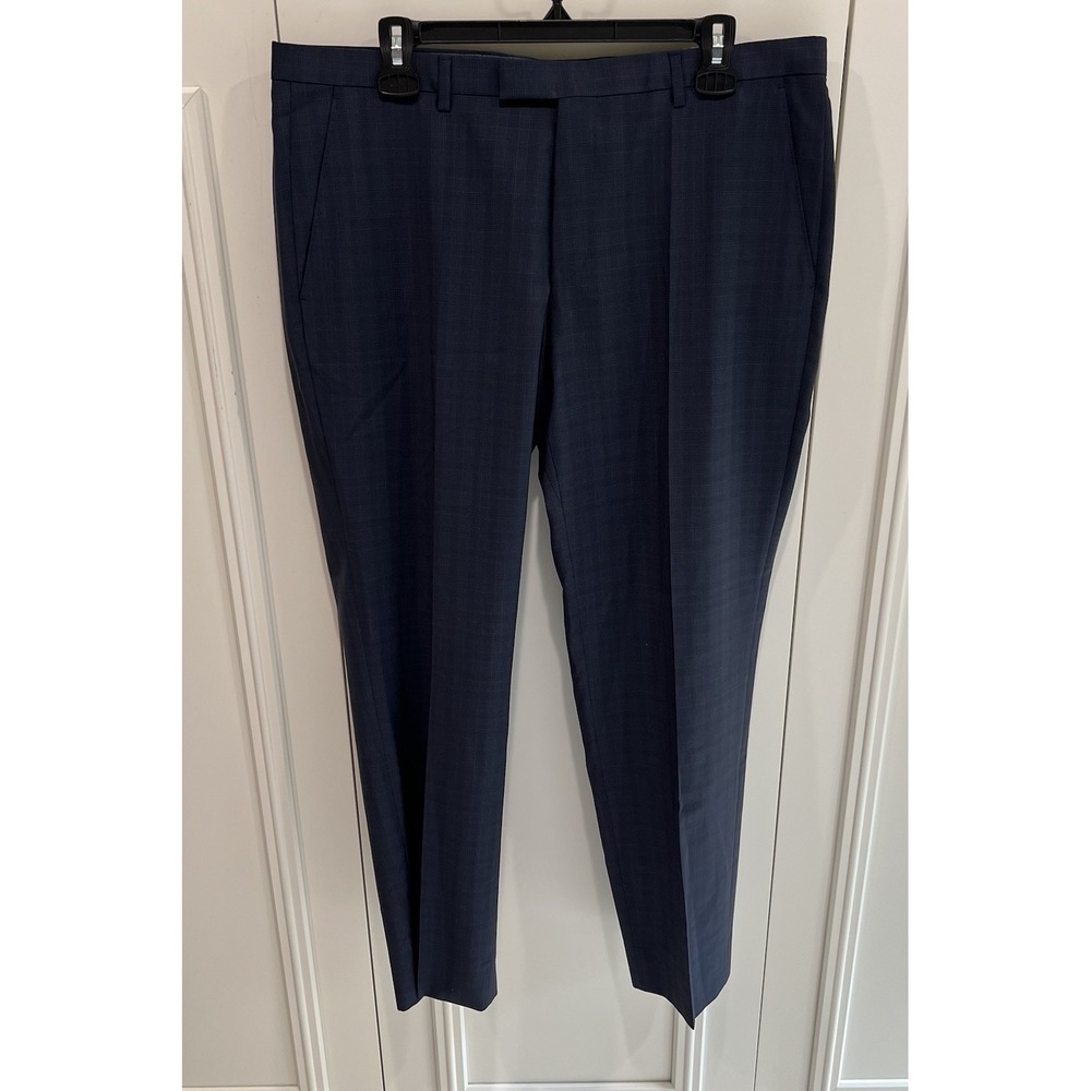 Boss Hugo Boss Navy Plaid Wool Dress Pants Designer Business